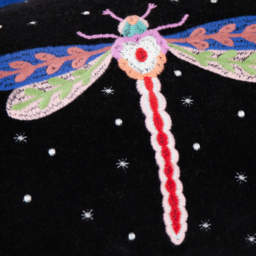 Darkling Beetles Embroidered Velvet Cushion - Cobolt / Feather - thumbnail 3