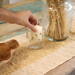 Natural Floral Glass Candle Holder Handmade Eco Friendly - White - thumbnail 3