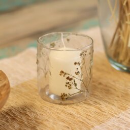 Natural Floral Glass Candle Holder Handmade Eco Friendly - White - thumbnail 4