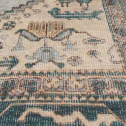 Distressed Bordered Medallion Persian Non Slip Washable Area Rug - Teal Blue / 240 x 60cm - thumbnail 2