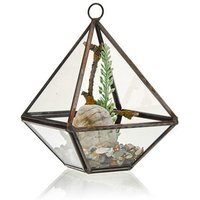 Glass Diamond Terrarium, Stylish Geometric Plant, Jewelry Box - Brown