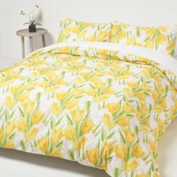 Yellow Tulips Printed Duvet Cover Set with Pillowcase - Yellow / Superking - thumbnail 2