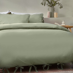 Mallow Bowtie Cotton Duvet Cover Set - Soft Sage / Single - thumbnail 4