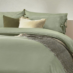 Mallow Bowtie Cotton Duvet Cover Set - Soft Sage / Single - thumbnail 3