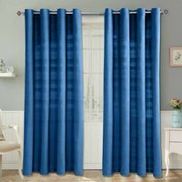 Homescapes Cotton Rajput Ribbed Curtain Pair - Blue / 182cm / 167cm - thumbnail 1