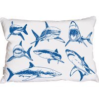 Graphical Set Of Blue Sharks Isolated On White Background Outdoor Cushion - Blue - thumbnail 1