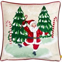 Jolly Santa Let It Snow Printed Piped Velvet Cushion - Ruby Red - thumbnail 1