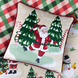 Jolly Santa Let It Snow Printed Piped Velvet Cushion - Ruby Red - thumbnail 4