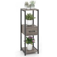 3 Tier Tall Metal Plant Stand Corner Plant Holder - Grey