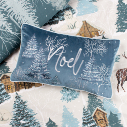 Arcticus Noel Embroidered Piped Velvet Cushion - Blue / 80 Polyester 20 Feather - thumbnail 5
