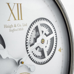 Retro Metal Working Cogs Wall Clock - White and Silver - thumbnail 5