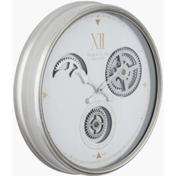 Retro Metal Working Cogs Wall Clock - White and Silver - thumbnail 3