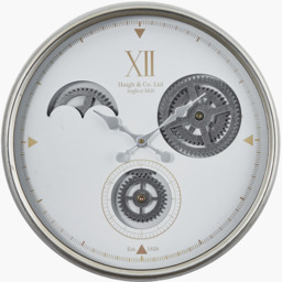 Retro Metal Working Cogs Wall Clock - White and Silver - thumbnail 2