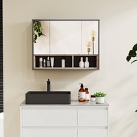 HOMCOM Bathroom Wall Mounted Mirror Cabinet Grey - Grey - image 1