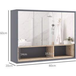 HOMCOM Bathroom Wall Mounted Mirror Cabinet Grey - Grey - thumbnail 4