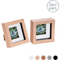 "3D Box Photo Frame - 4 x 4"" with 2 x 2"" Mount - Pack of 2 - Light Wood"