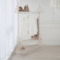 Wrought Iron Clothes Shoe Rack Coat Stand Garment Hanging Rail - Distressed Cream - image 1