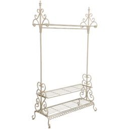 Wrought Iron Clothes Shoe Rack Coat Stand Garment Hanging Rail - Distressed Cream - thumbnail 2