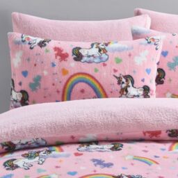 Unicorn Rainbow Teddy Soft Cosy Fleece Duvet Set - Pink Multi / Double - thumbnail 4