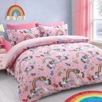 Unicorn Rainbow Teddy Soft Cosy Fleece Duvet Set - Pink Multi / Double