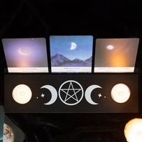 Triple Moon Tarot Card Stand With Tealight Holders - Black