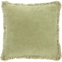 Bertie Washed Cotton Velvet Cushion - Sage / Polyester