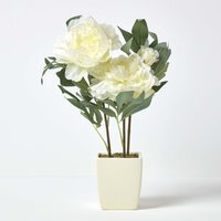 Homescapes Cream Artificial Peonies in Decorative Cream Pot, 48 cm Tall - Natural