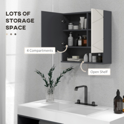 kleankin Wall Mounted Bathroom Mirror Cabinet Adjustable Shelves - Light Grey - thumbnail 3