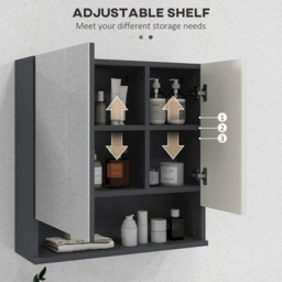 kleankin Wall Mounted Bathroom Mirror Cabinet Adjustable Shelves - Light Grey - thumbnail 4