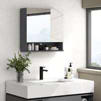 kleankin Wall Mounted Bathroom Mirror Cabinet Adjustable Shelves - Light Grey - thumbnail 1