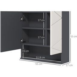 kleankin Wall Mounted Bathroom Mirror Cabinet Adjustable Shelves - Light Grey - thumbnail 2