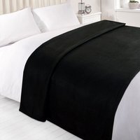Plain Fleece Throw Blanket - Black / 150cm