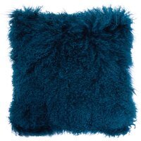 Bosie Real Mongolian Fur Teal Square Cushion - Blue