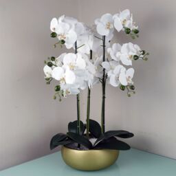 Orchid Artificial White Gold Ceramic Planter - 60cm White / Gold Planter - thumbnail 2