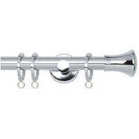 35mm Fixed Length Metal Curtain Pole Set Chrome Trumpet Finial - Chrome / 220cm - thumbnail 1