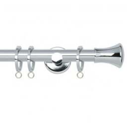 35mm Fixed Length Metal Curtain Pole Set Chrome Trumpet Finial - Chrome / 220cm - thumbnail 2