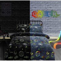 Gamer Station Glow in the Dark Teddy Duvet Set - Grey / Single