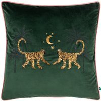 Dusk Monkey Embroidered Cushion - Emerald / 80 Polyester 20 Feather