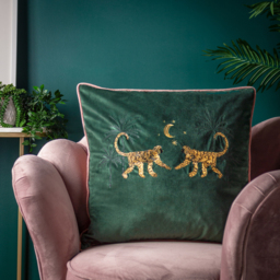 Dusk Monkey Embroidered Cushion - Emerald / 80 Polyester 20 Feather - thumbnail 3