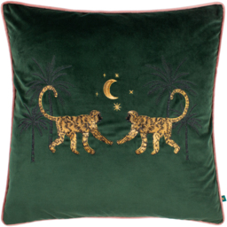 Dusk Monkey Embroidered Cushion - Emerald / 80 Polyester 20 Feather - thumbnail 2