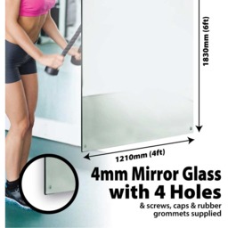 MirrorOutlet Home Gym Circuitt 4mm Sheet Mirror Glass 4 Holes 183 x 122 CM - Silver - thumbnail 3
