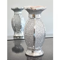 Silver Ceramic Mirrored Vase Glitter Flower Vase - Silver