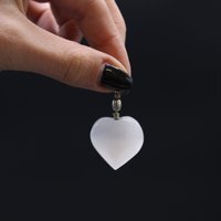 Selenite Heart Pendant, Healing Crystal Jewelry for Love, Balance - Grey