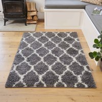 Super Soft Grey Cream Trellis Shaggy Area Rug - Grey / 160 x 110cm - image 1