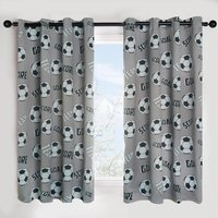 "Kids Football Blackout Eyelet Curtains - Grey / 46"" wide x 54"" drop" - image 1