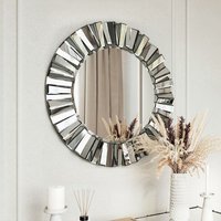 Knightsbridge Luxury Large Round Wall Mirror - Grey Silver - image 1