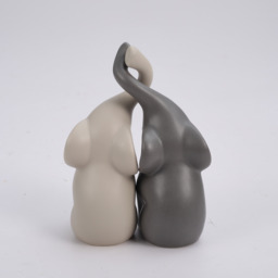Medium 1 Pair of Elephant Lovers Statue Ceramic Wild Animal Desktop Ornament - Grey - thumbnail 2