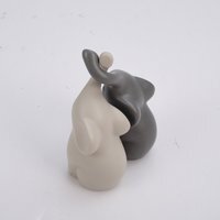 Medium 1 Pair of Elephant Lovers Statue Ceramic Wild Animal Desktop Ornament - Grey - thumbnail 1