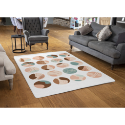 Round Texture And Floral Icons In Pastel Colours Designer Rug - White / 150cm - thumbnail 2