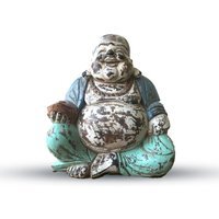Vintage Mint Hand Carved Buddha Statue 30cm Happy Buddha - Blue